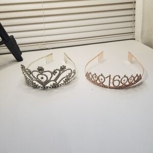 2 Metal And Rhinestone Ardene Tiaras.1 Silver In Color.1 Rose Gold. EUC